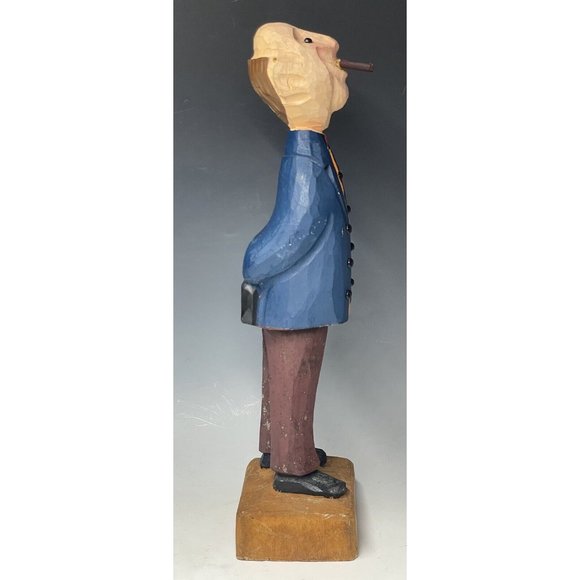12" Vintage Hand Carved Wooden Statue Manager Businessman Wood Carving Art - Picture 8 of 10